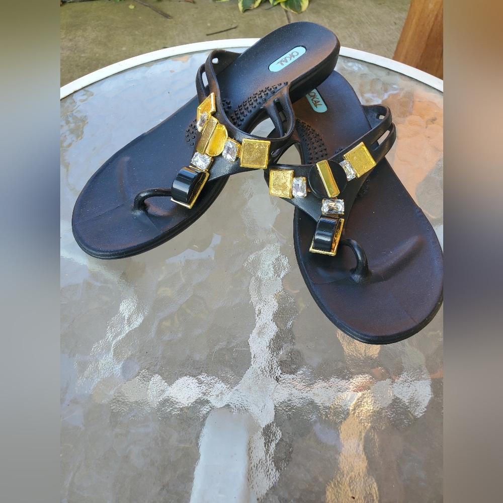 Black Okal Sandals with Gold Accents